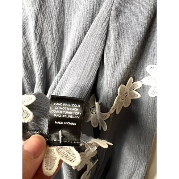 Nude blue floral‎ lace trim romper women’s small festival boho - Picture 7 of 10